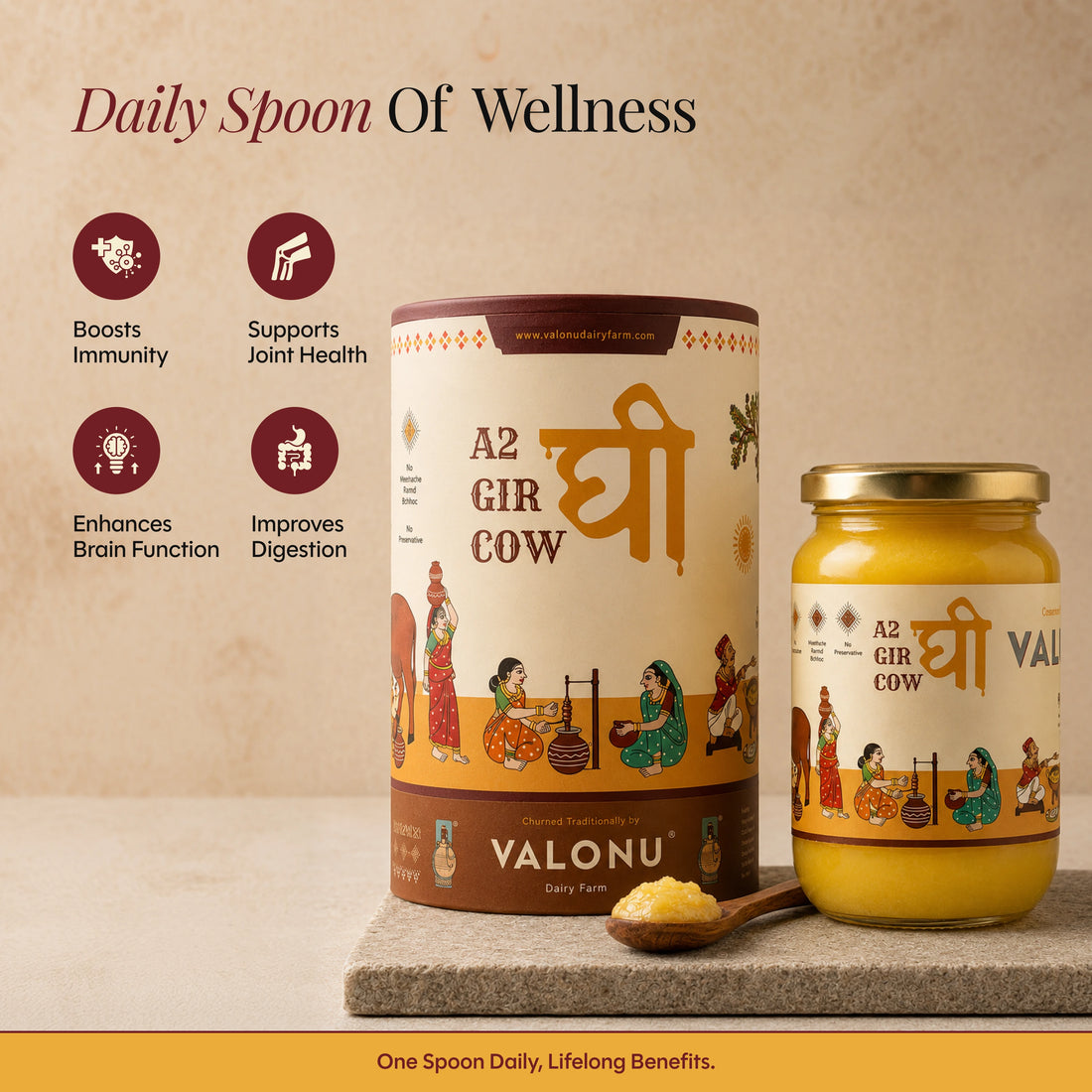 Valonu pure gir cow desi ghee 500g jar organic a2 gir cow bilona ghee
